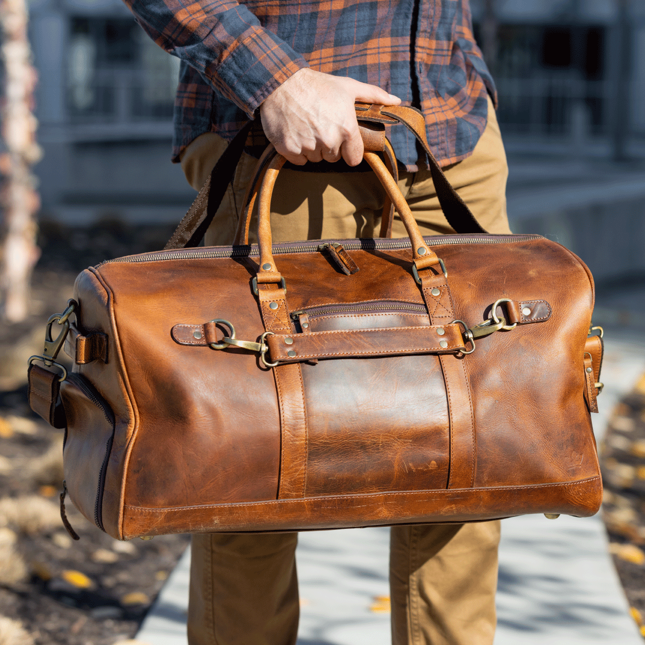 Buffalo Leather Weekender Duffle Bag