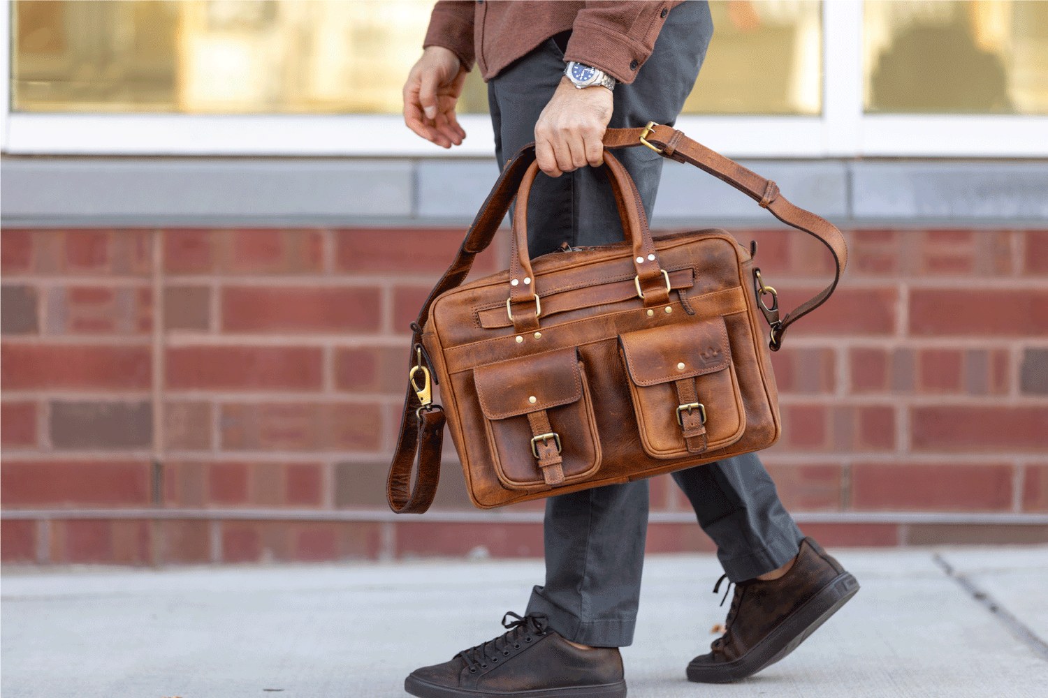 Roosevelt Buffalo Leather Pilot Bag - Large | Dark Oak